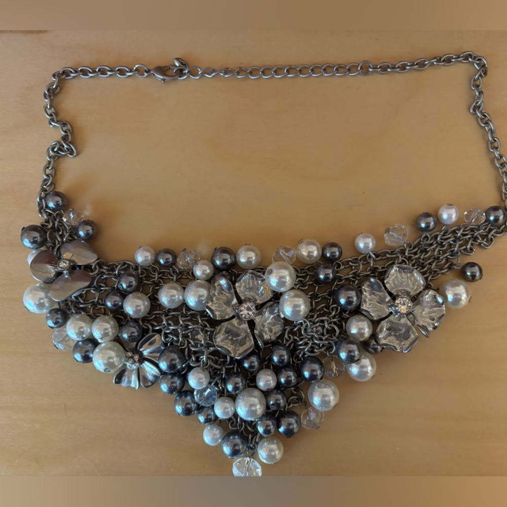 Francesca's Collections Floral Pearl and Crystal Necklace